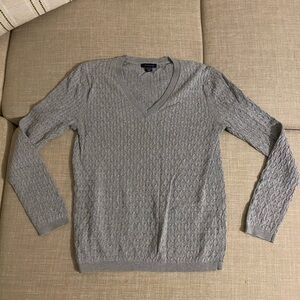 Tommy Hilfiger Gray Cable Knit V-Neck Sweater